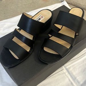 American Way black low heel leather sandal